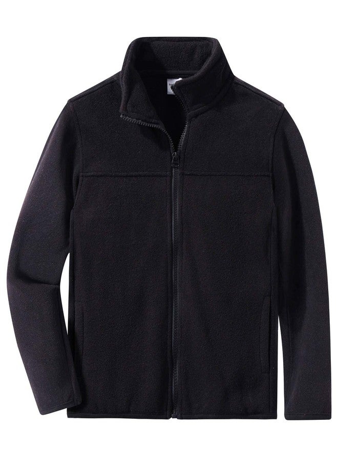 Spring&Gege Boys Full-Zip Polar Fleece Jacket Kids Solid School Uniform Outwear Jackets for Girls, Black, Size 7-8 Years - Image 1